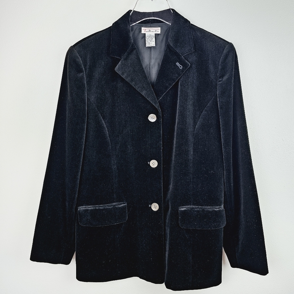 Talbots Black Velvet Boyfriend Button Front Blazer